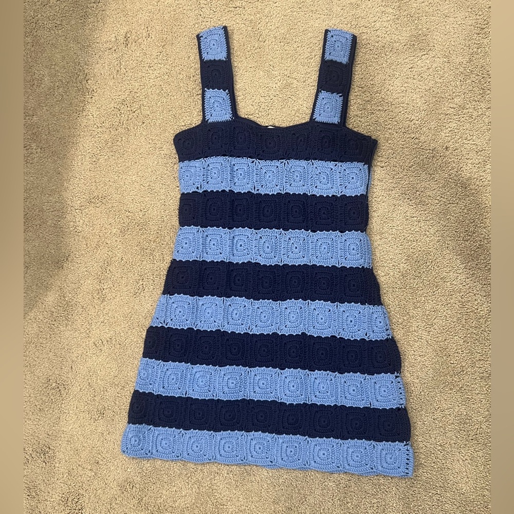 NWT hyacinth house Cornflower blue and navy crochet cooper mini dress